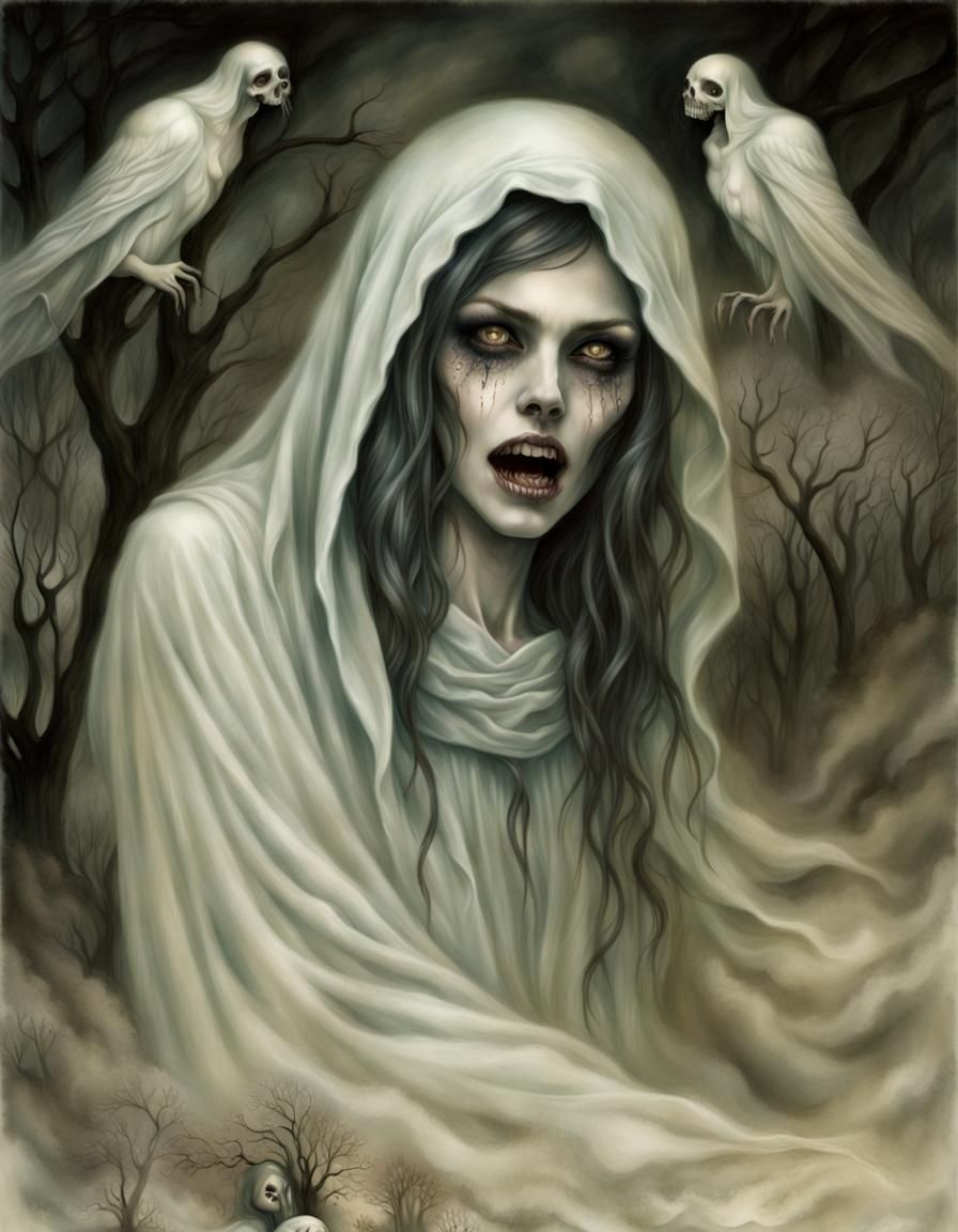 Ethereal Banshee Screaming Over Grave, in Gothic Style