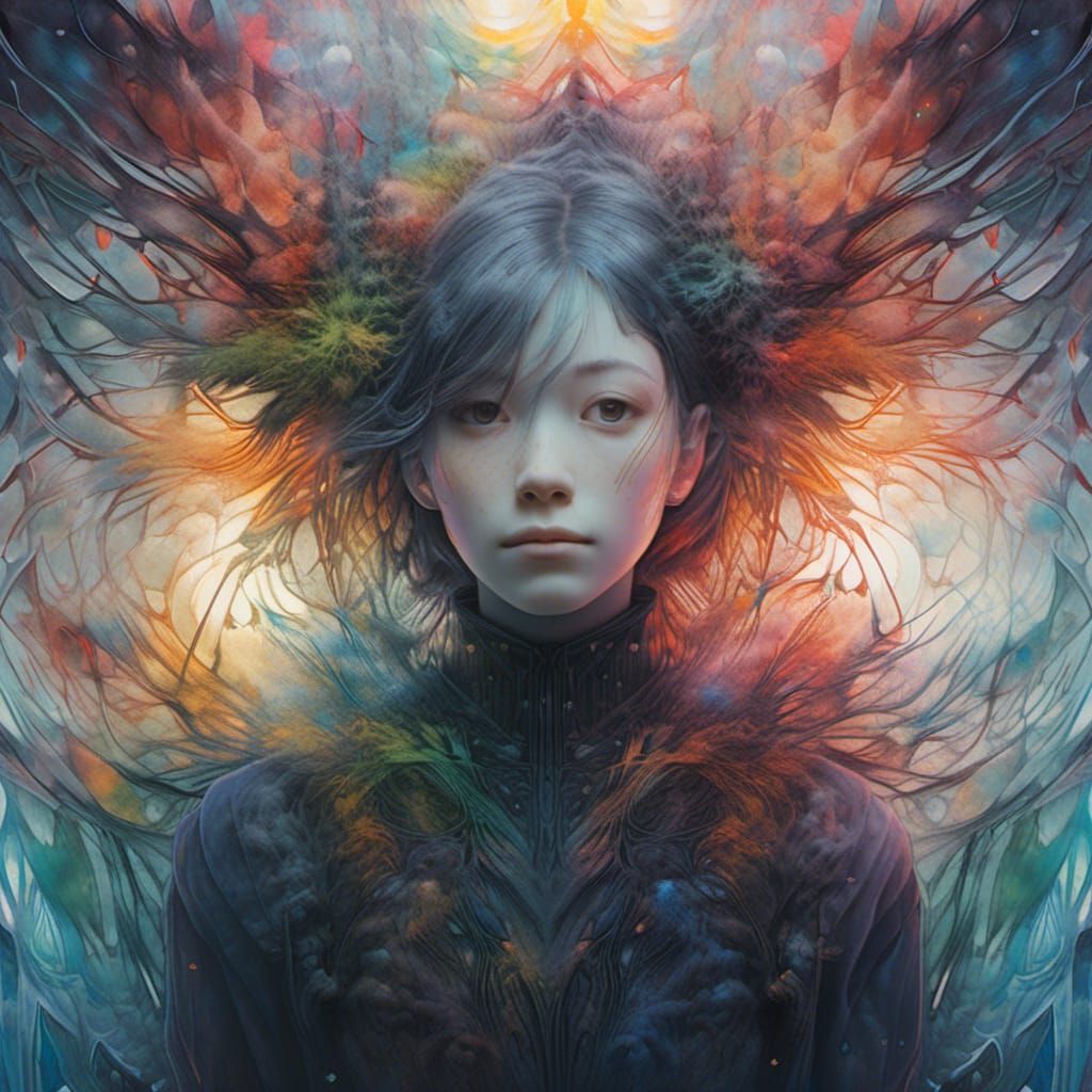 Detailed Hyper-Realistic Cosmic Stained Glass Dreamscape