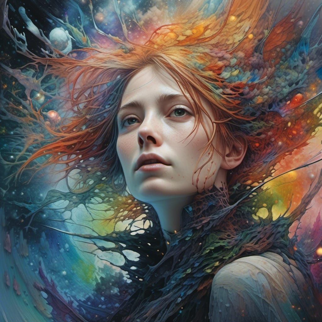 Detailed Rainbow Cosmic Dreamscape in Digital Illustration