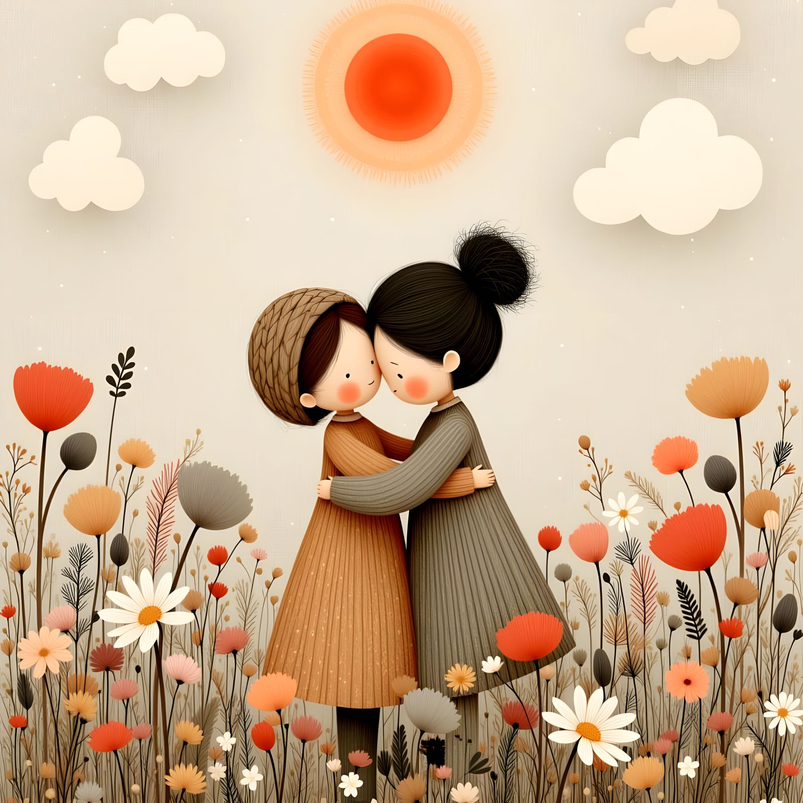 Sweet Storybook Cover: Tibetan Girl Hugs Kashmiri Boy