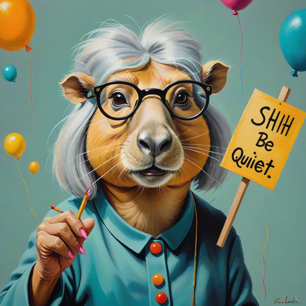 Whimsical Capybara in a Library Setting