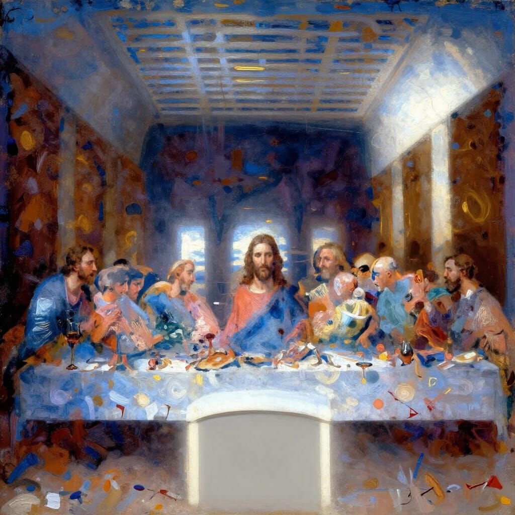 Abstract Last Supper with Jesus in Vibrant Colors