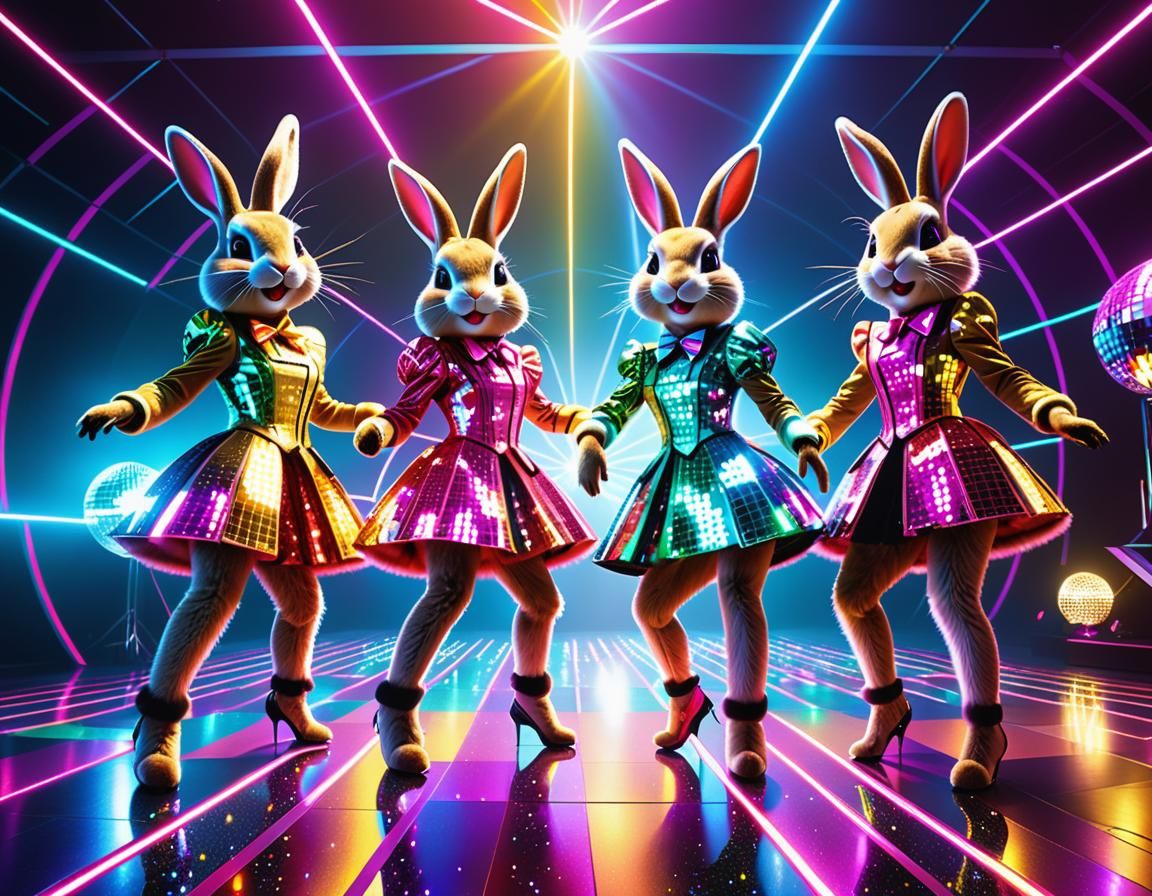 Disco Dance Party with Rabbit Ladies in Digital Art