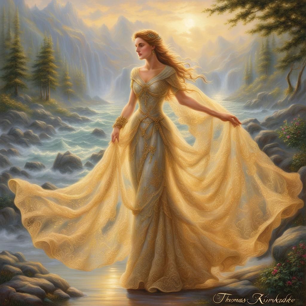 Ethereal Golden Veiled Celestial Beings in Fantasy Mist
