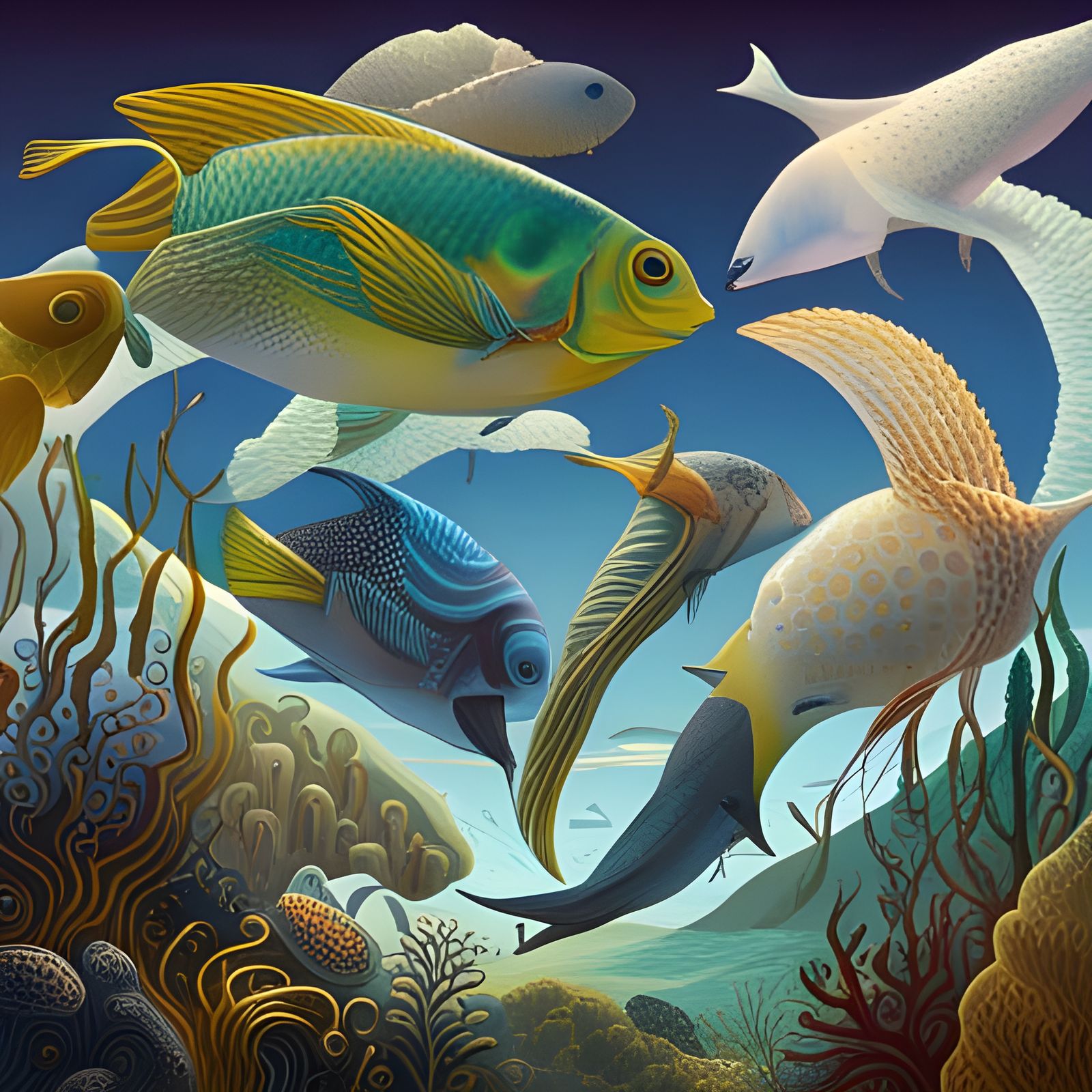 Detailed Hyperrealistic Fish in Ornate Japanese Setting