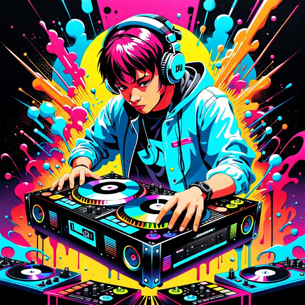 DJ Album Cover in Graffiti Splash Art Style