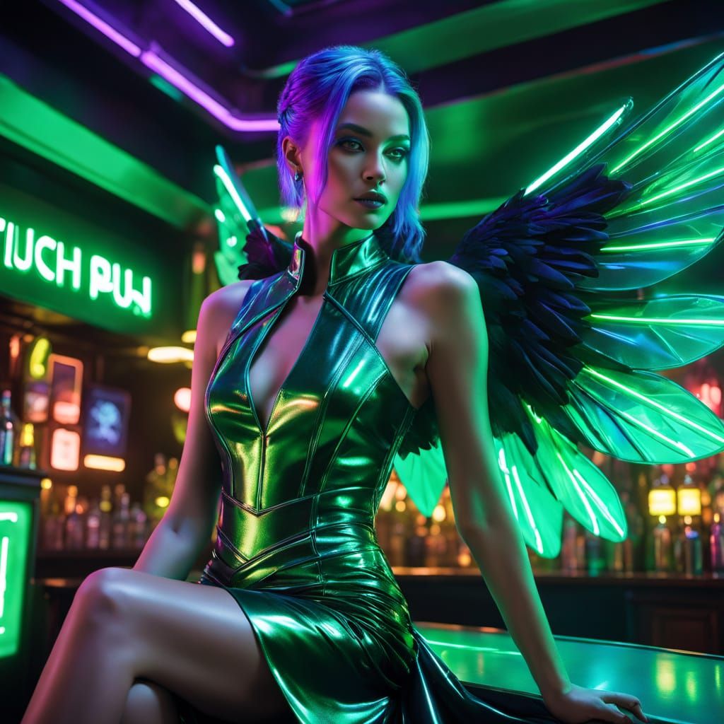Cyberpunk Queen Raven in Irish Pub