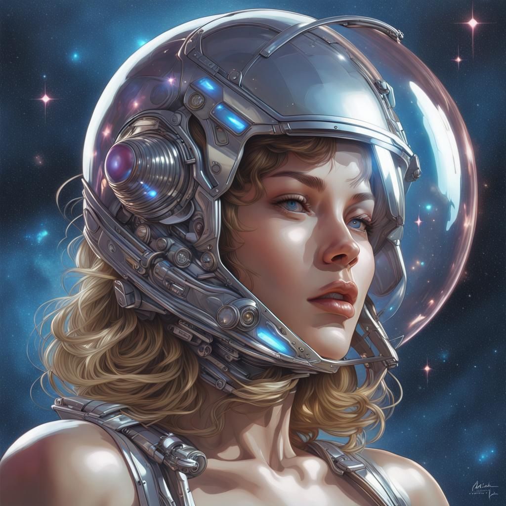Retro-Futuristic Robot Pin-Up in Space, Sorayama Style