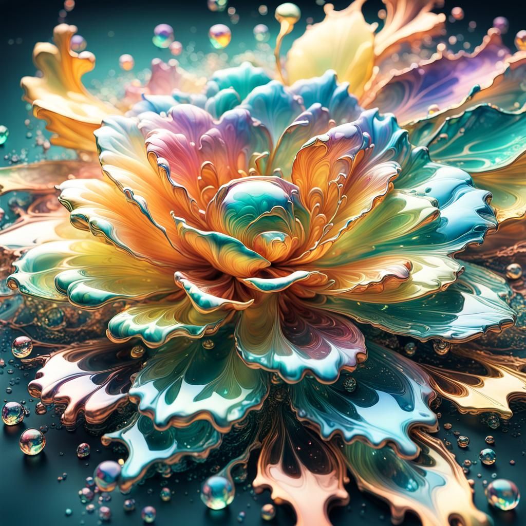 Fluid Glass Flower with Iridescent Details