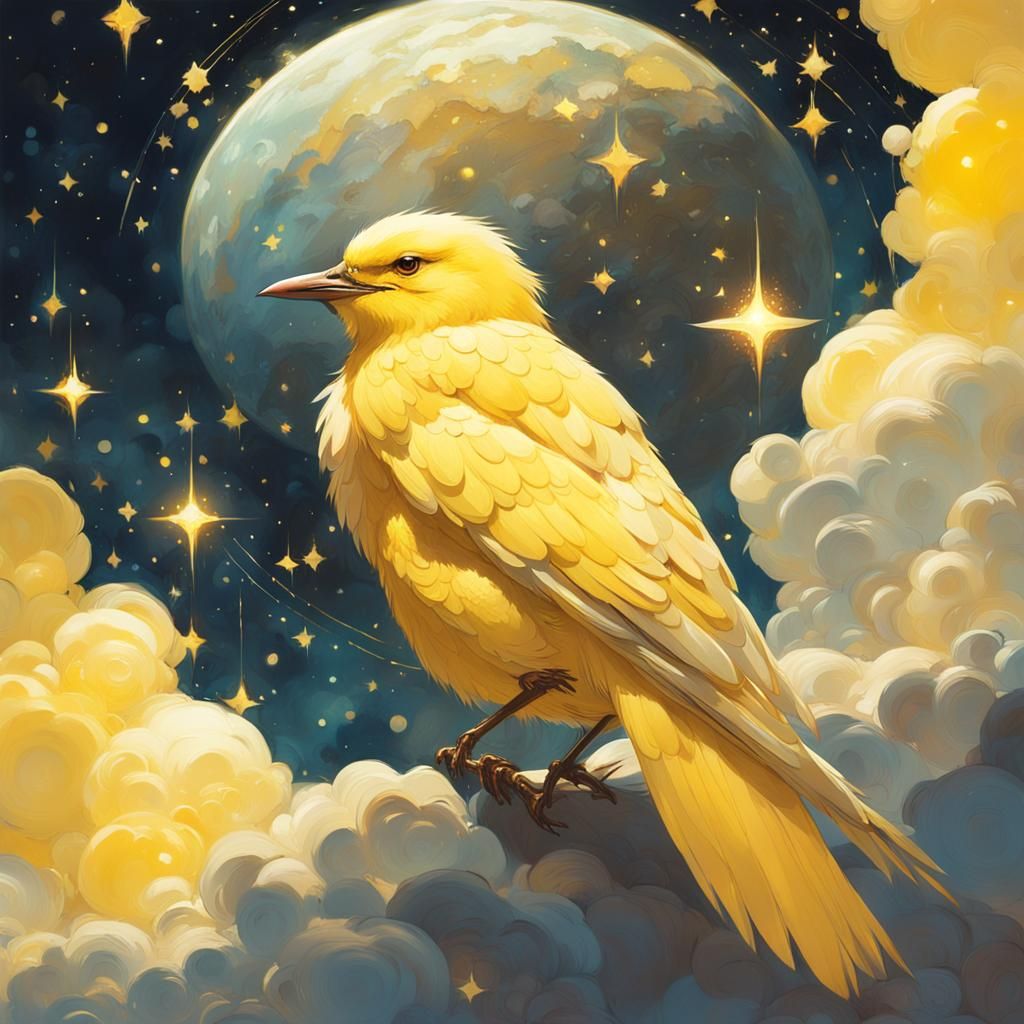 Celestial Yellow Bird Sleeping on Cloud