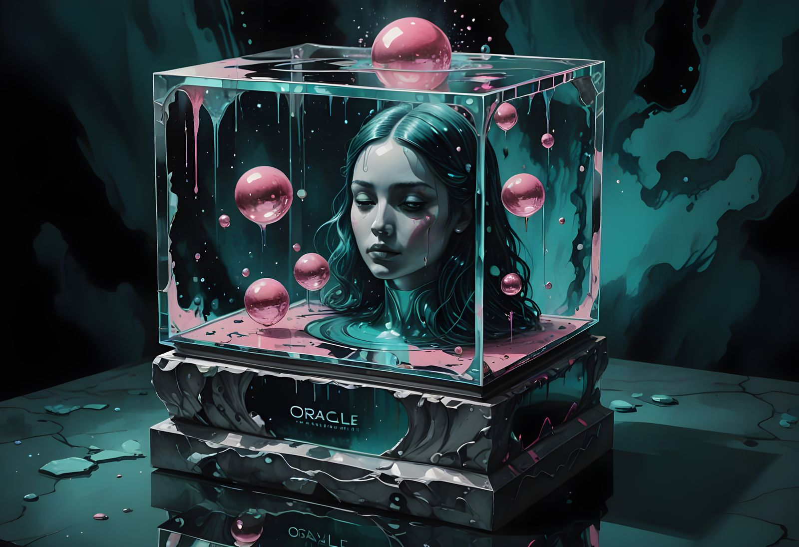 Surreal Oracle Scene in Moody Watercolor Art
