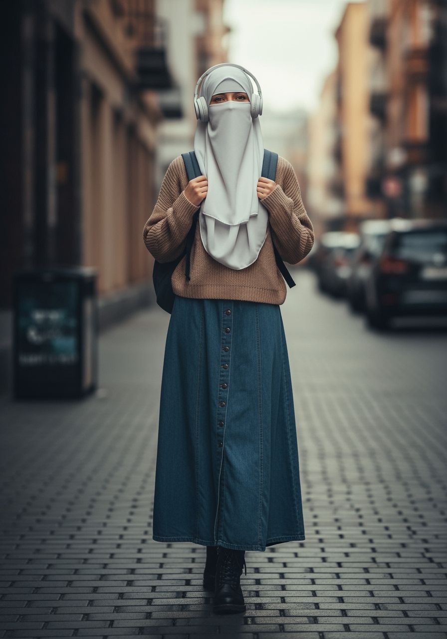 Niqabi Woman in Modern City, Fantasy Concept Art Style