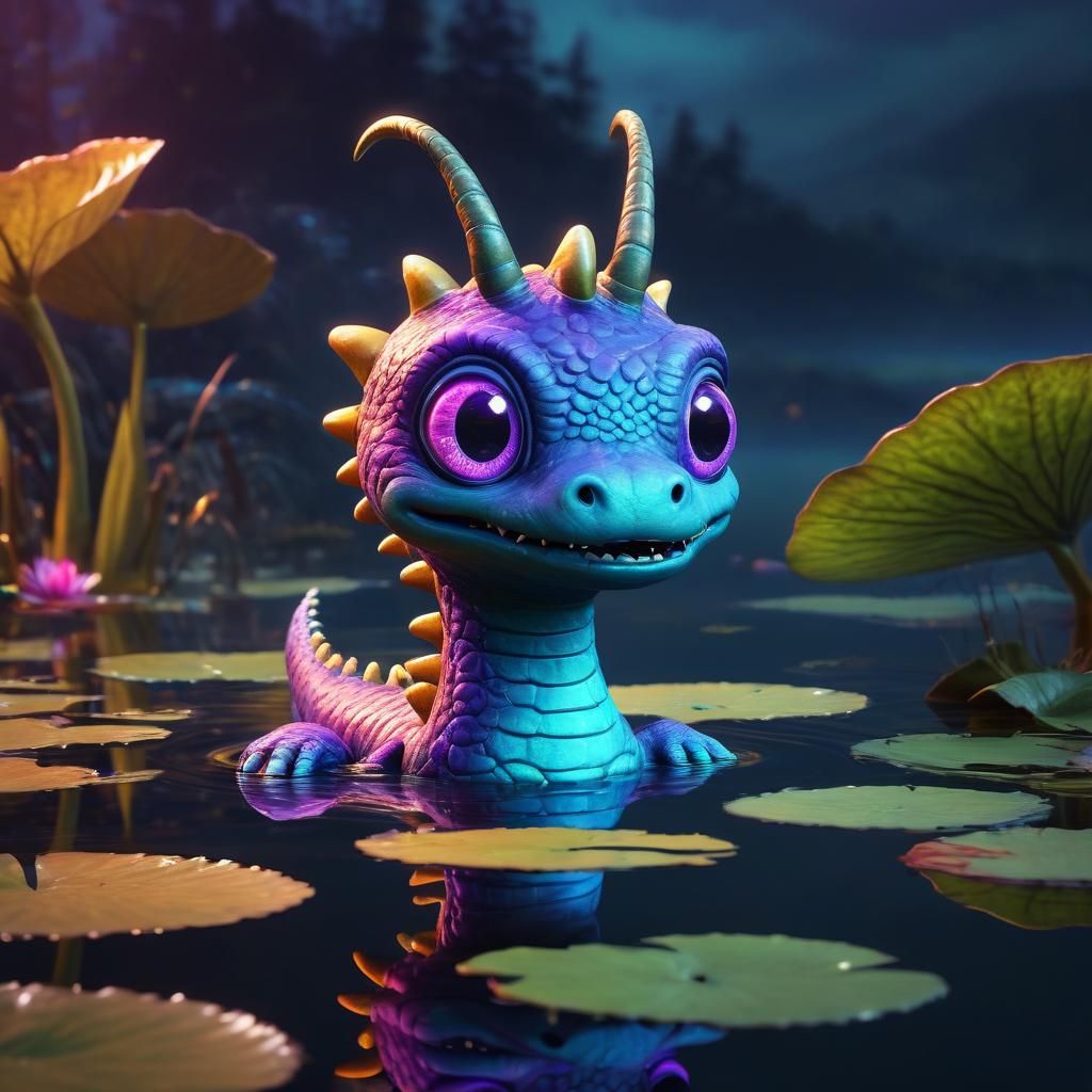 Adorable Baby Loch Ness Monster in Fantasy Art