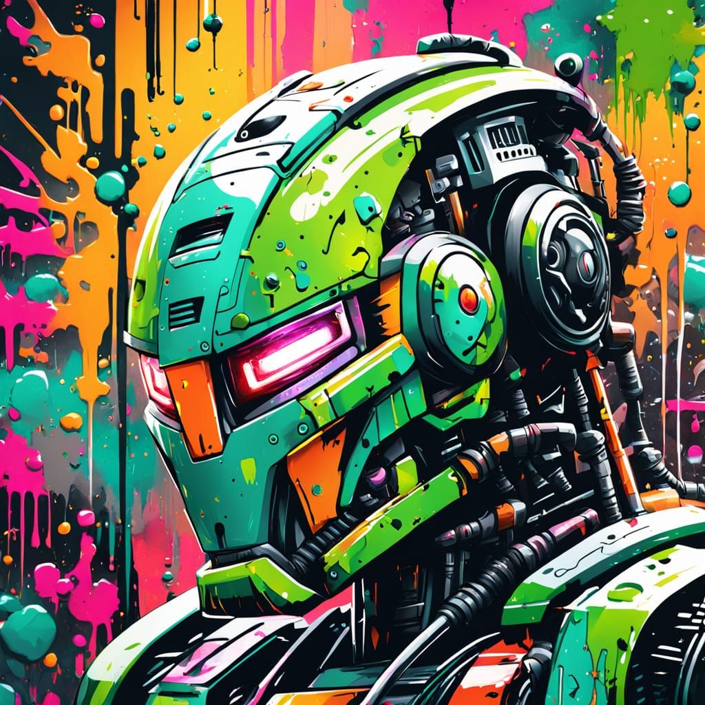 Robot Graffiti Art in Splash Art Style