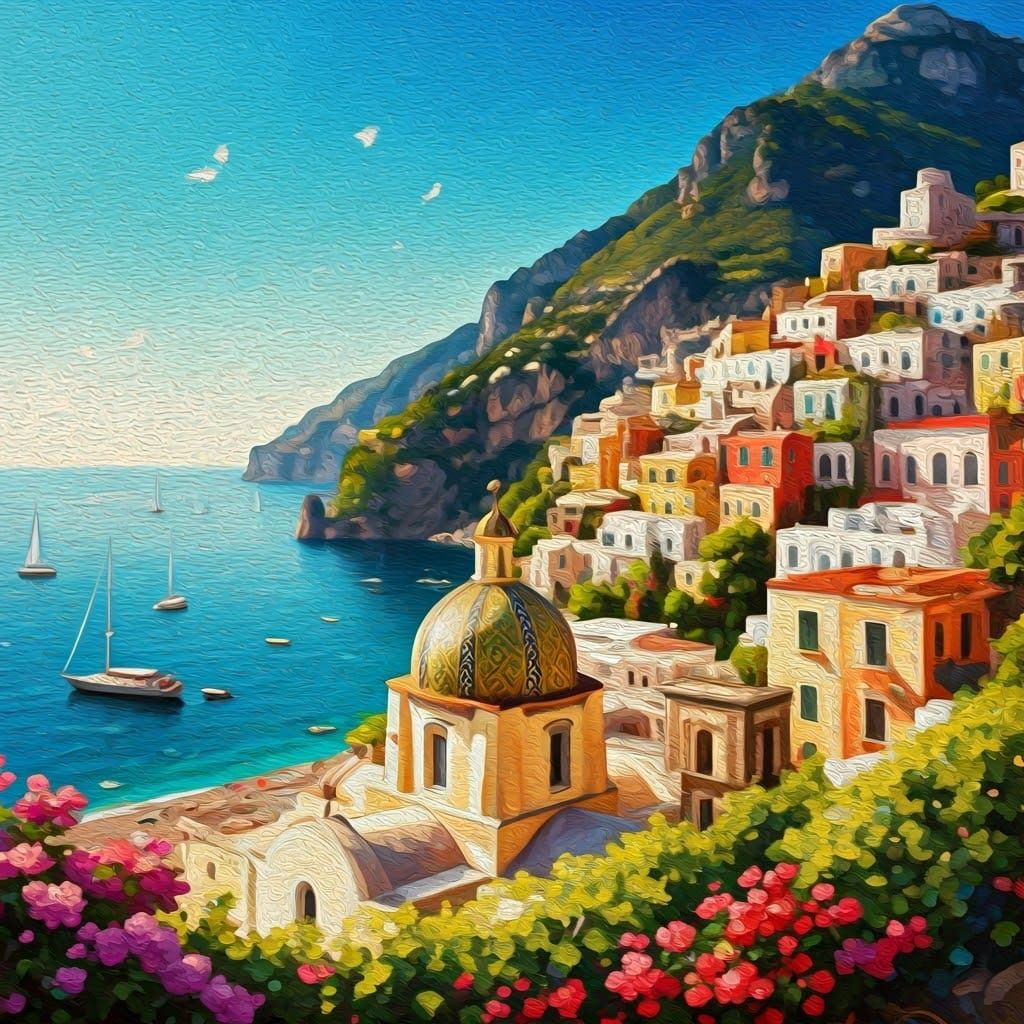 Amalfi Coast Impressionist Oil Painting
