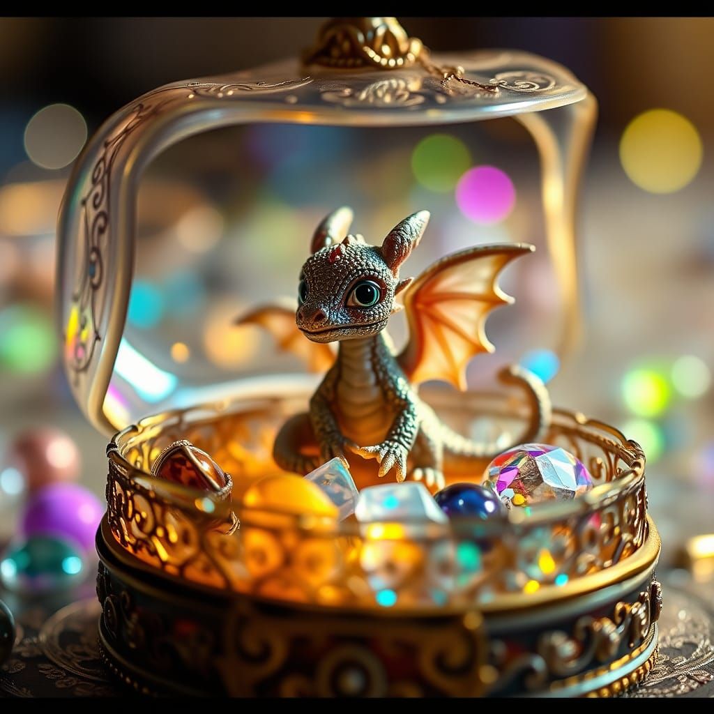 Miniature Dragon in Glass Jewelry Box
