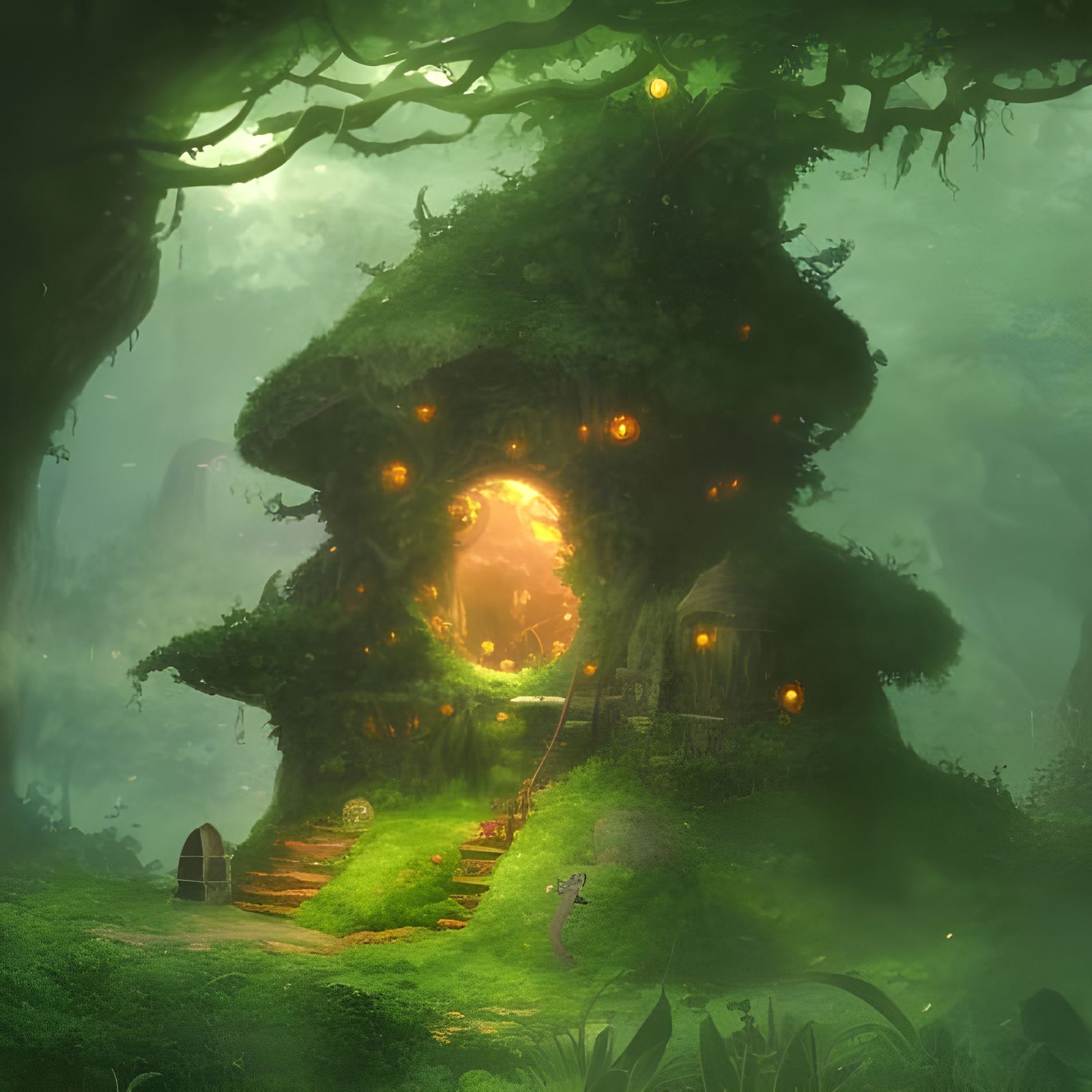 Enchanted Forest: Elven Mushroom Home Illustration