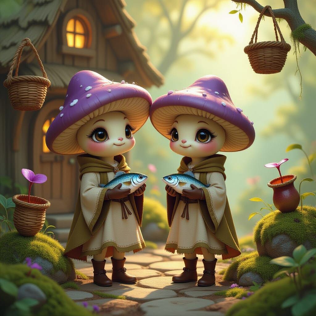 Mushroom Creatures in Cottagecore Dreamscape