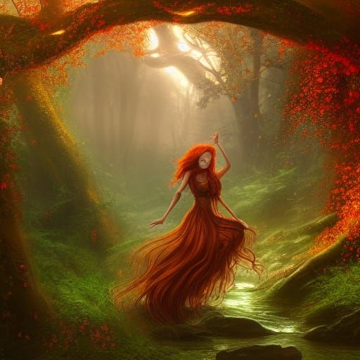 Autumn Wreath with Fairies in Verdant Woods