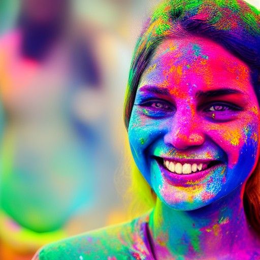 Vibrant Holi Festival Portrait: Woman in Colorful Celebratio...