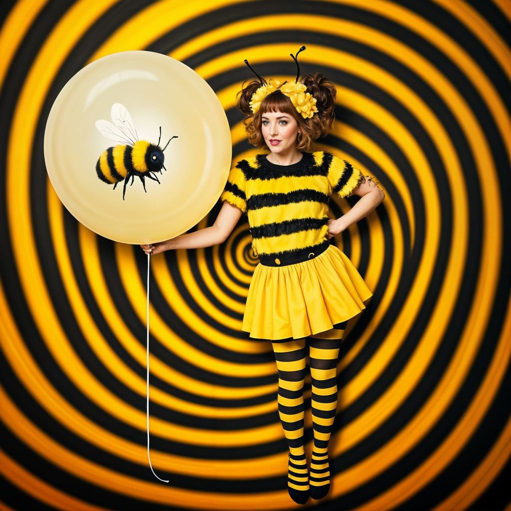 Vibrant Bumblebee Balloon in Whimsical Chaos