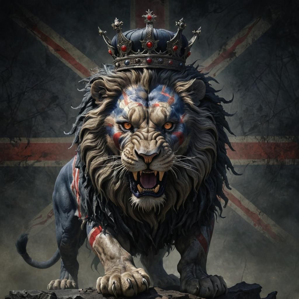 Sinister Lion Roaring in Gothic Dark Art Style