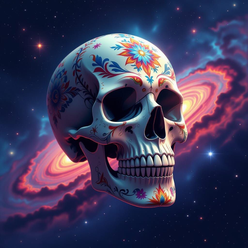 Majestic Mariachi Skull in Cosmic Void