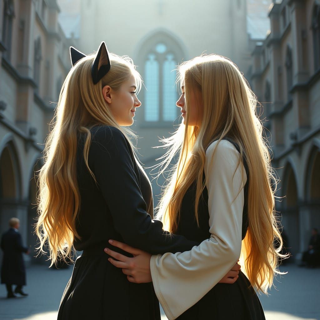 Blond Hair Teen Girls Share Heartfelt Moment in Hogwarts Cou...