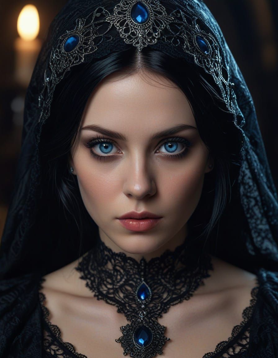 Gothic Woman Portrait with Intricate Lace Details