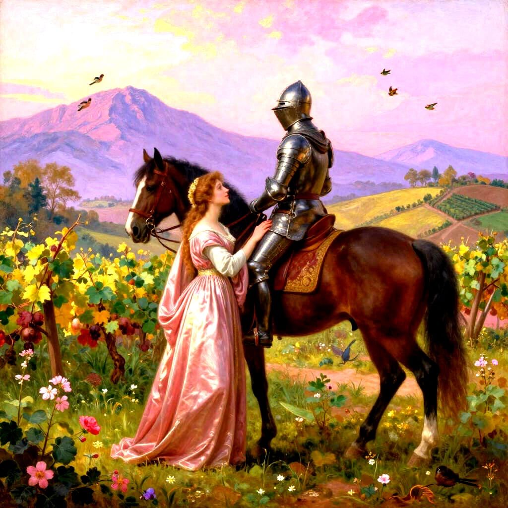 Knight's Romantic Farewell in 15th Century Venice at Dawn