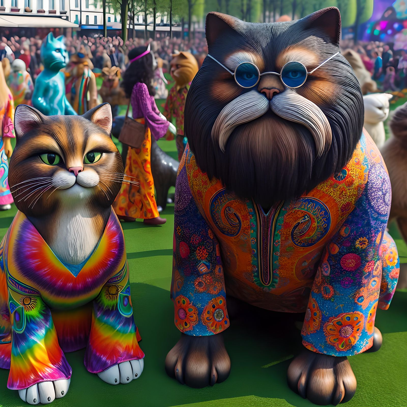 Hippie Cats in Psychedelic 60s Fashion