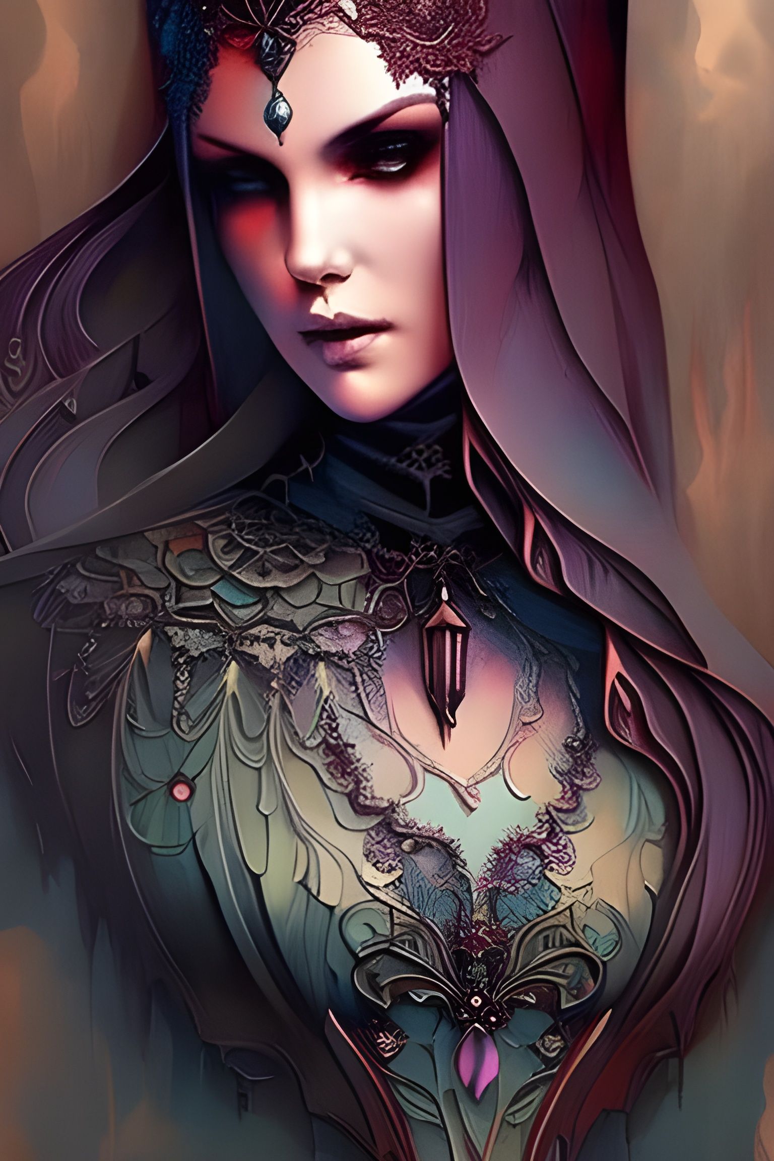 Gothic Witch Dripping Copper Ink in Hyperrealism