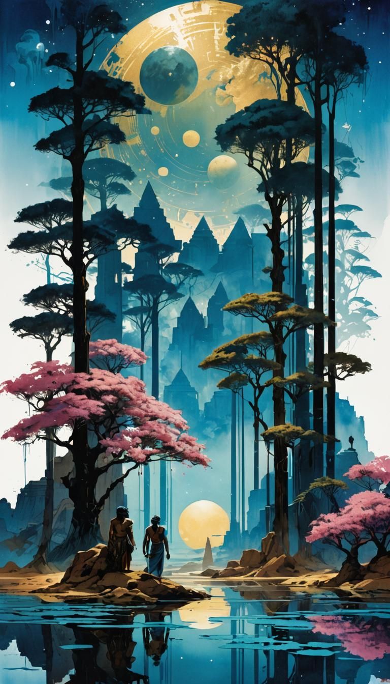 Stylized Egyptian Art with Hieroglyphics and Tattoos