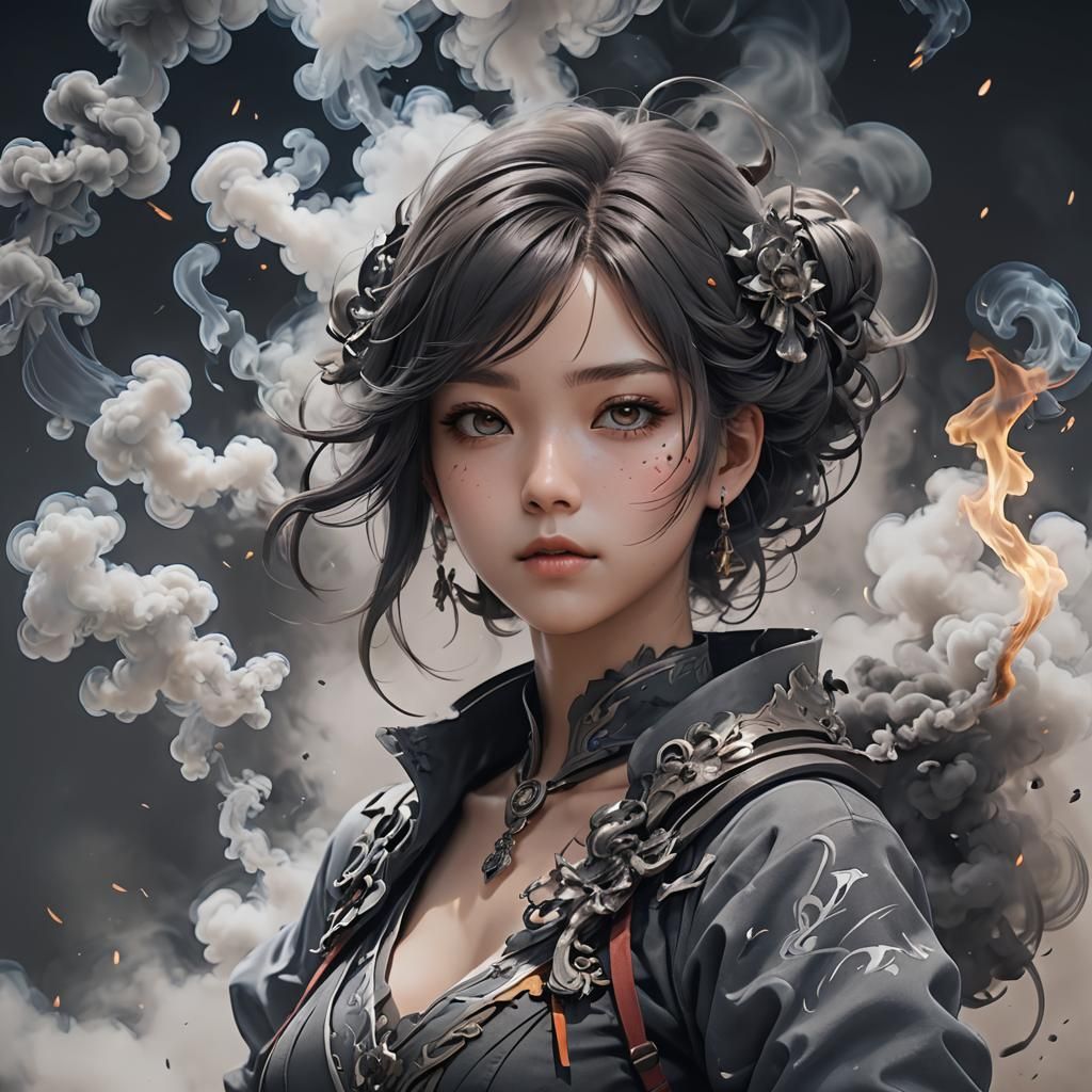 Smoke Woman in Detailed Anime Art Style