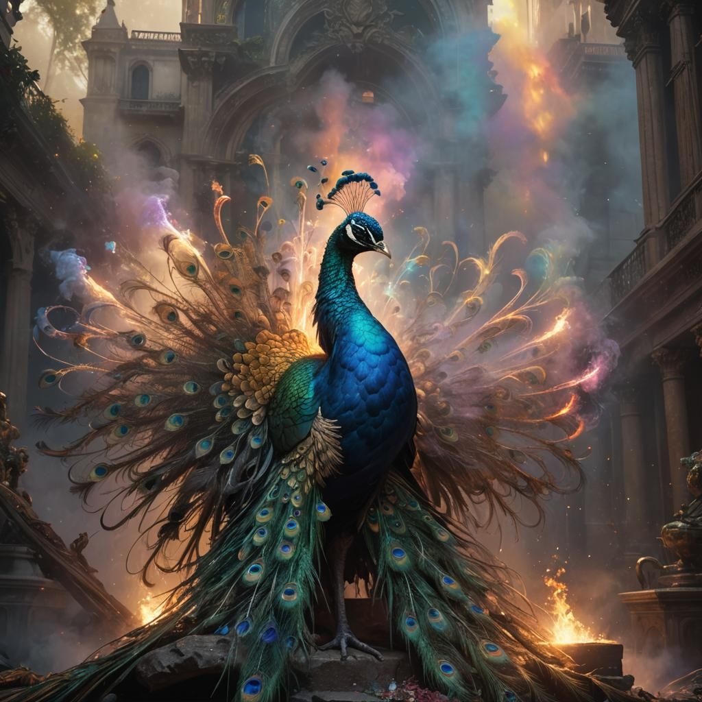 Rainbow Smoke Peacock: A Fantasy Art Masterpiece