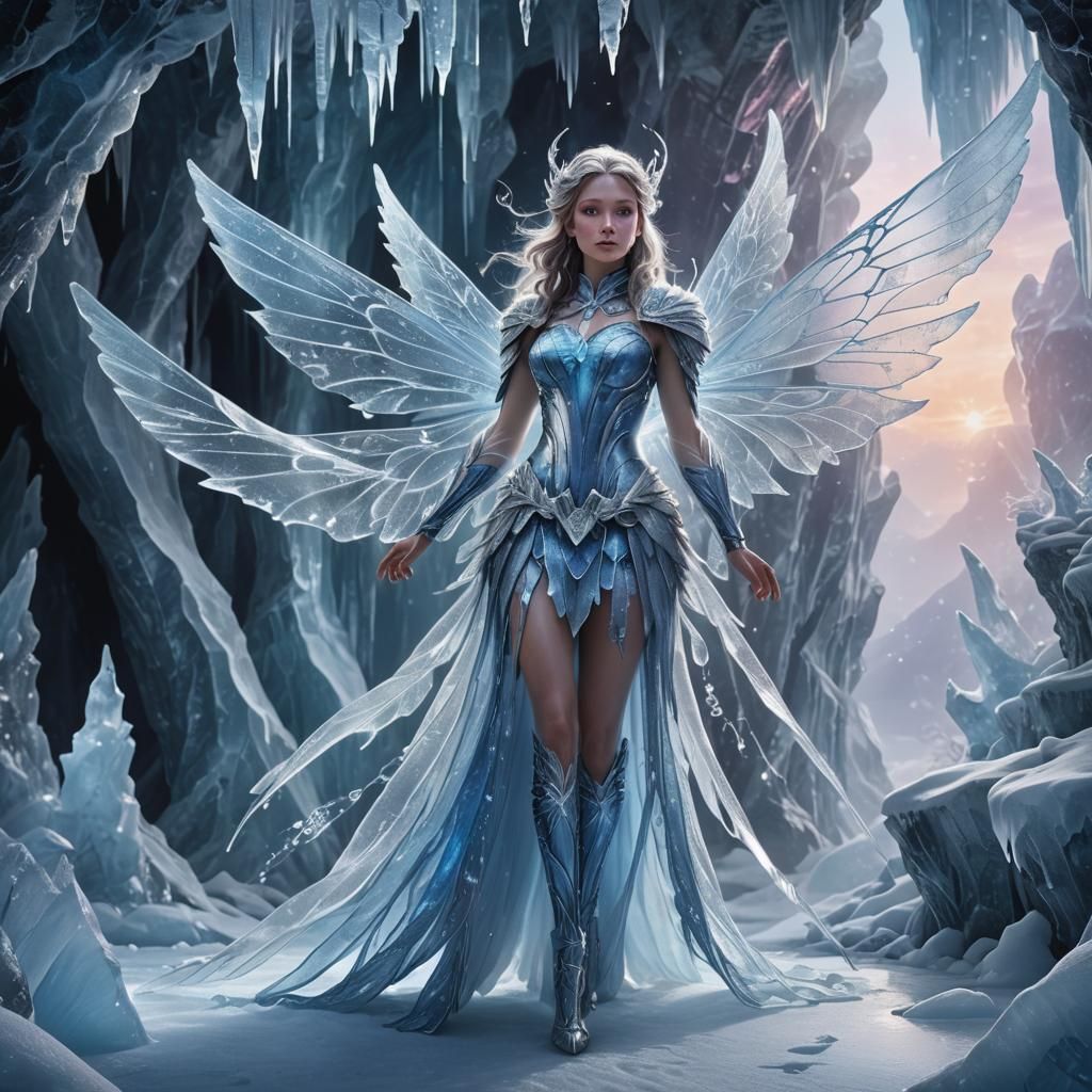 Ice Fairy in Frozen Cave: Photorealistic Concept Art