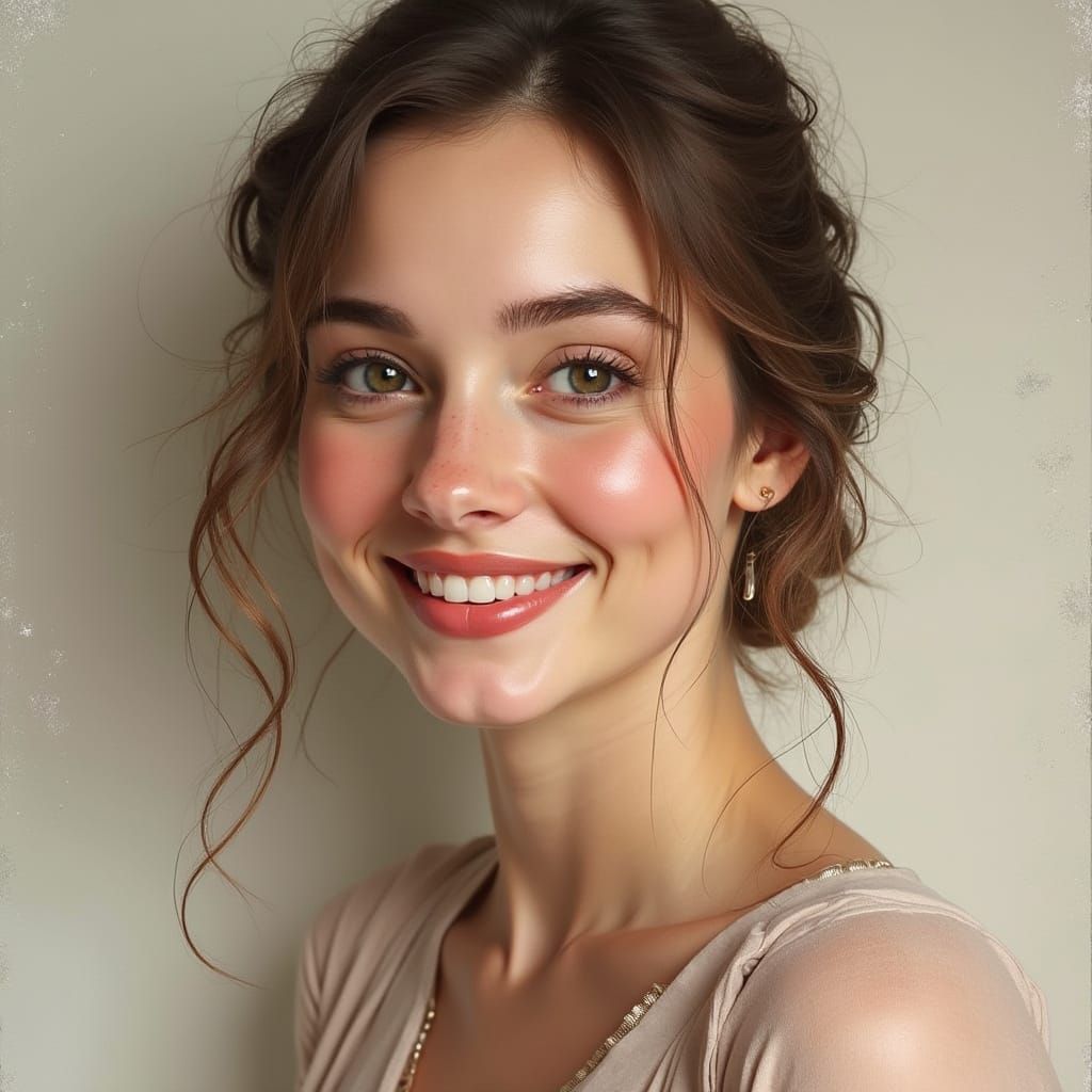 Elegant Woman with Gentle Smile, Mixed Media Art