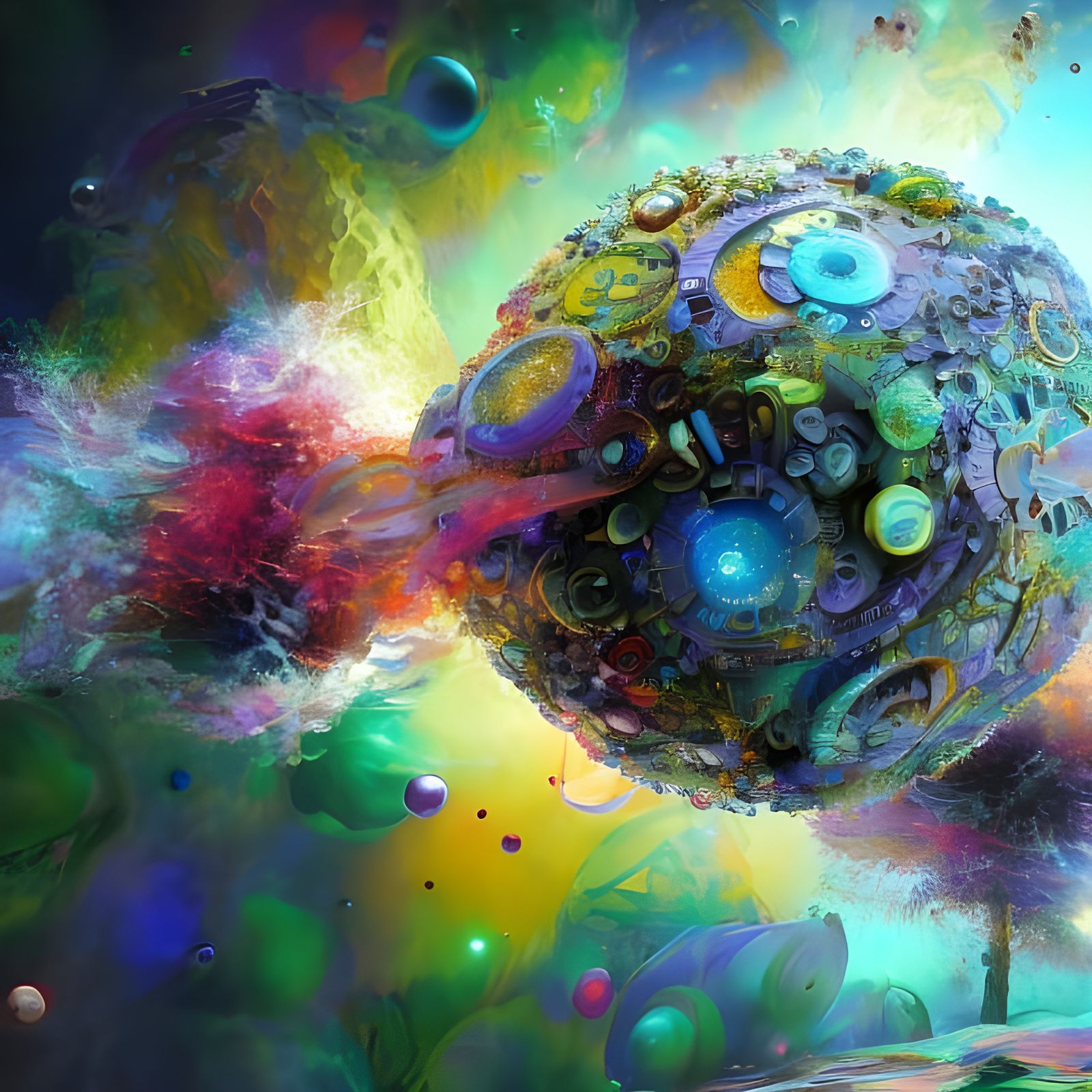 Geometric Abstract: Polychromatic Cosmic Particle System