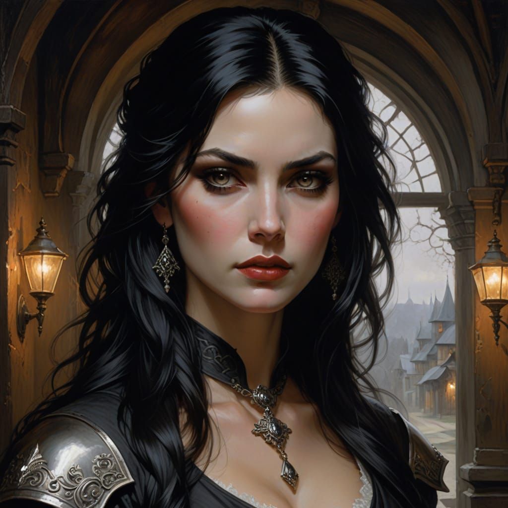 Dark Fantasy Lady in a Grimdark Tavern Portrait