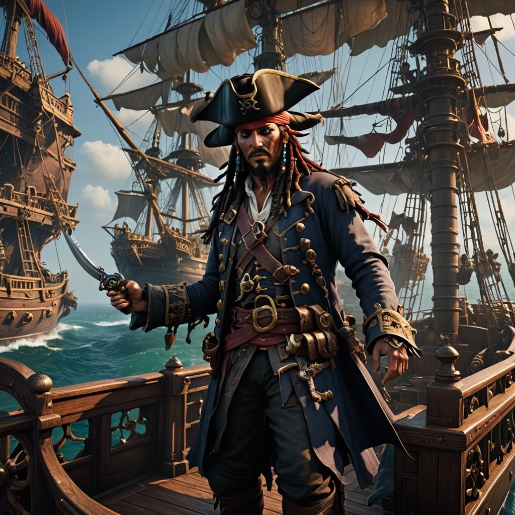 Detailed Pirate Ship Matte Painting in 8K