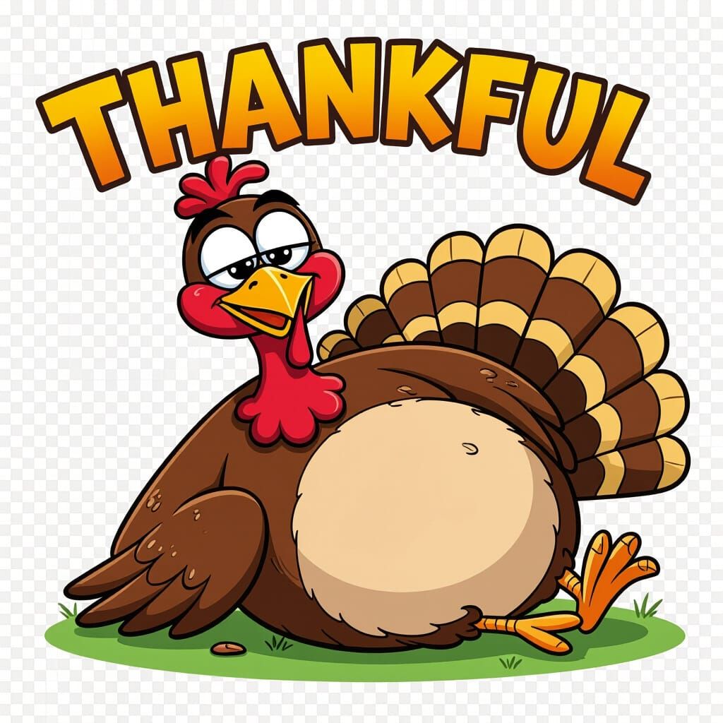 Sleepy Cartoon Turkey Content After Thanksgiving Meal