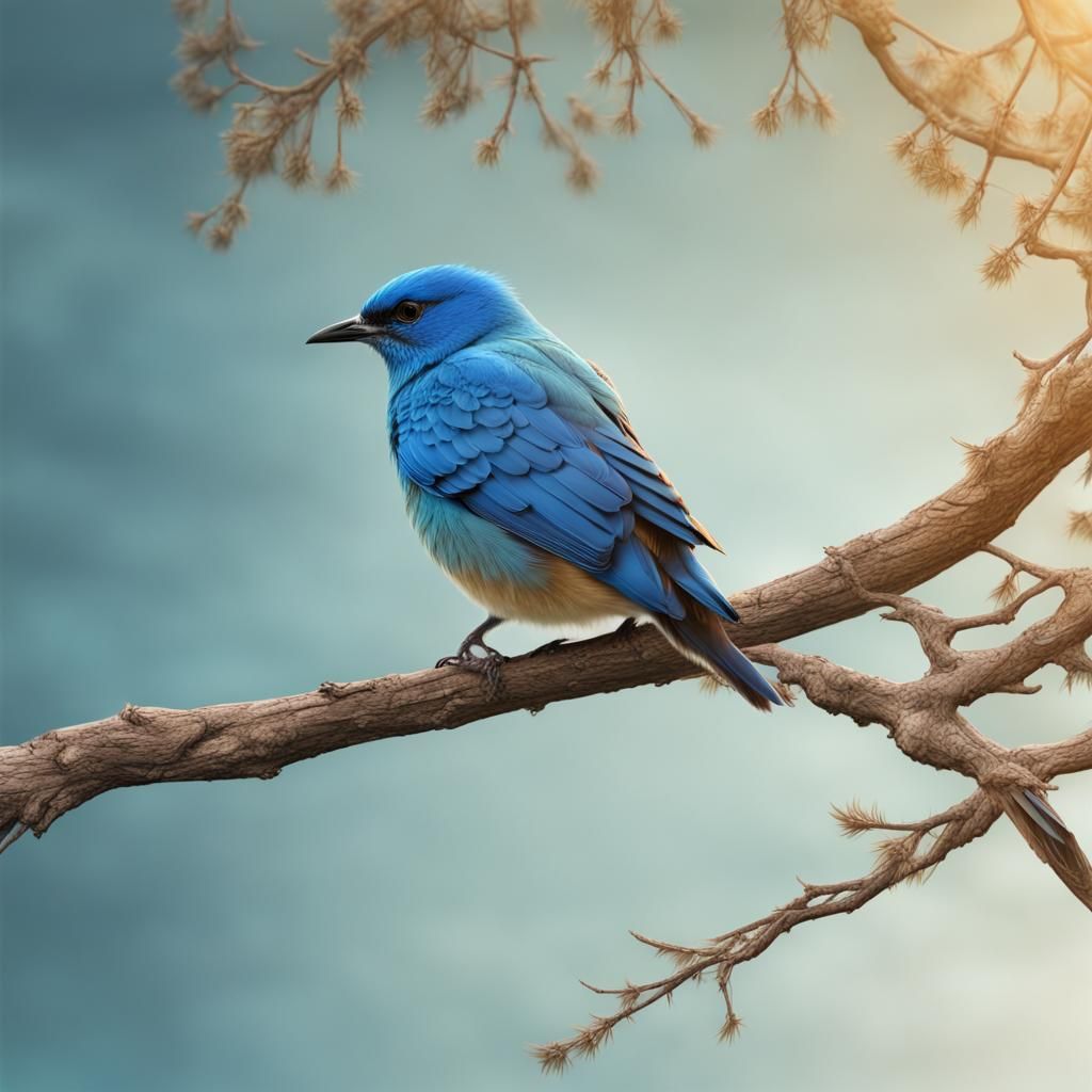 Blue Bird About to Take Flight: Hyperdetailed Photograph