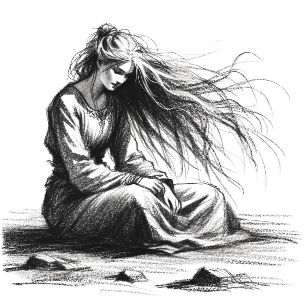 Norse Goddess: Charcoal Sketch in Romantic Style