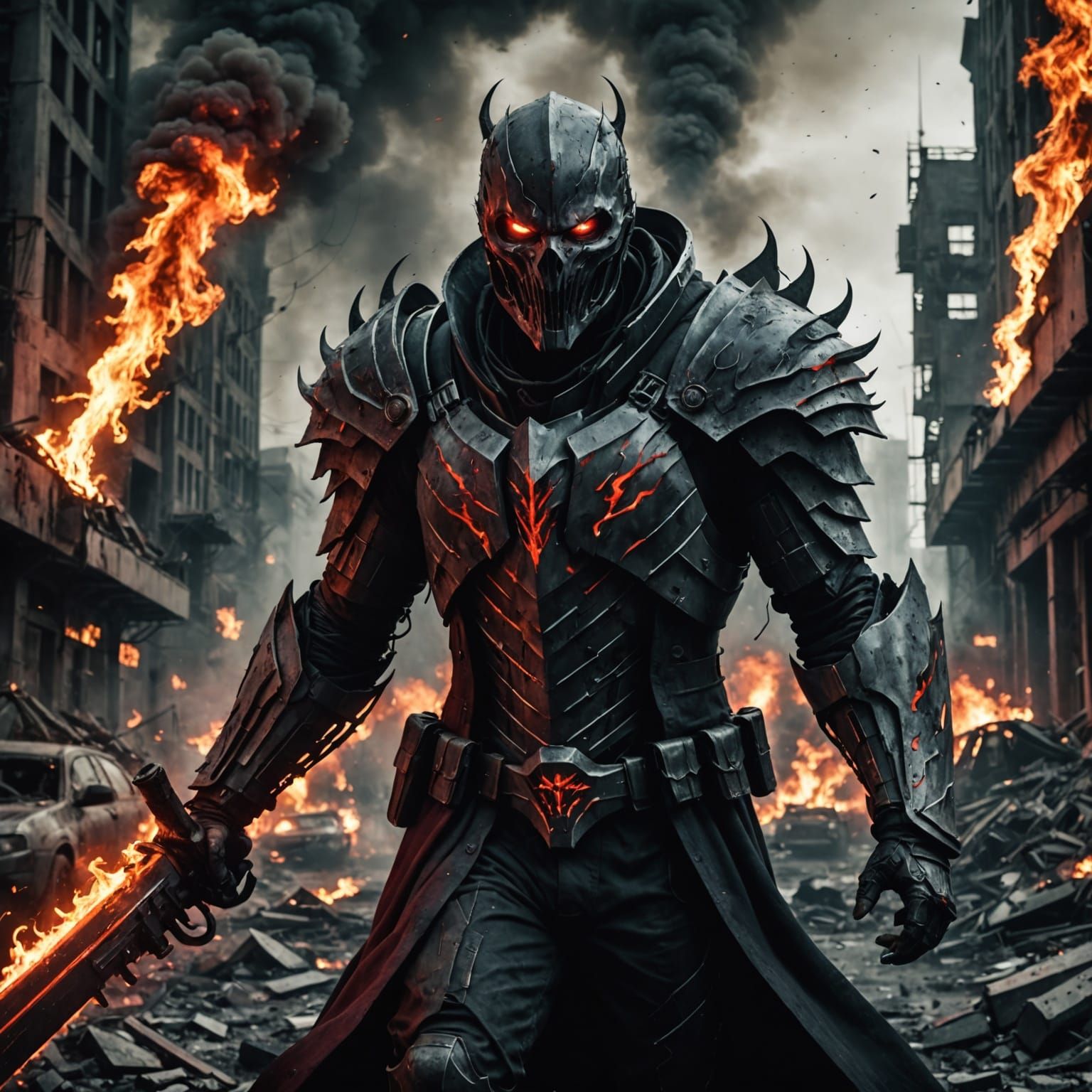 Apocalyptic Futuristic Scene in Flames