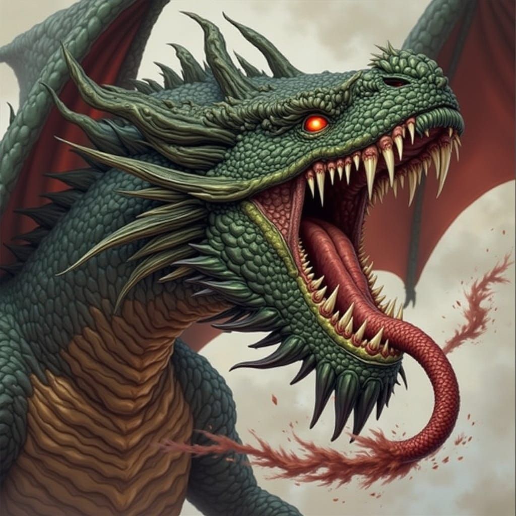 Obsidian Dragon's Fiery Breath in Fantasy Art Style