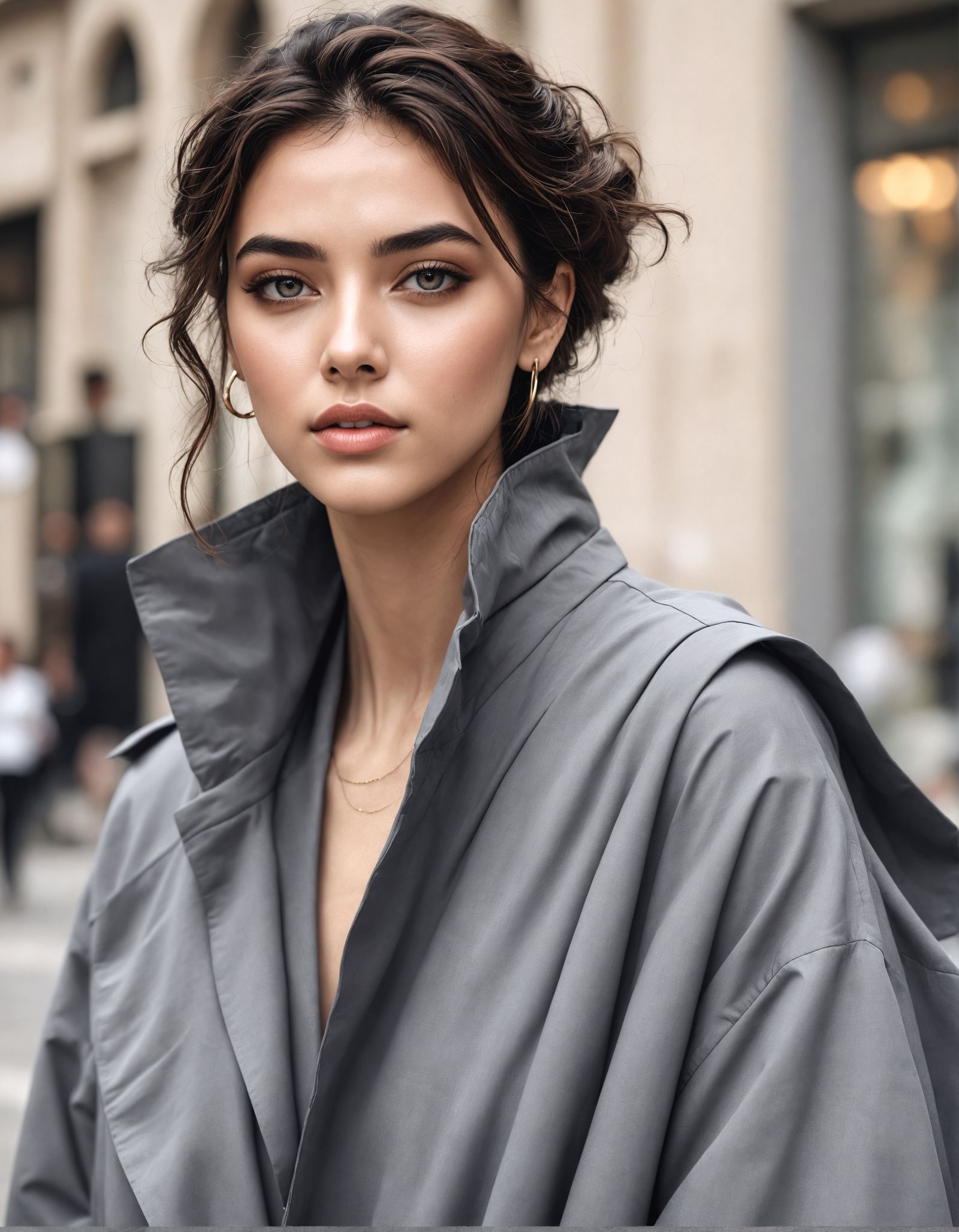 Elegant Fauvist Fashion Portrait in Soft Grey Tones