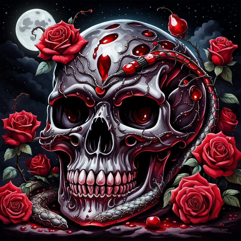 Crystal Skull with Snake in Watercolor Art