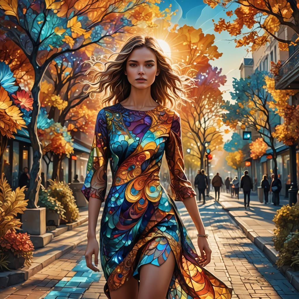 Model on Sunny Boulevard in Holographic Cosmic Style