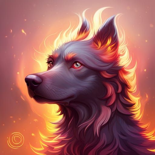 Fiery Dog Portrait in Hyperdetailed Art Style