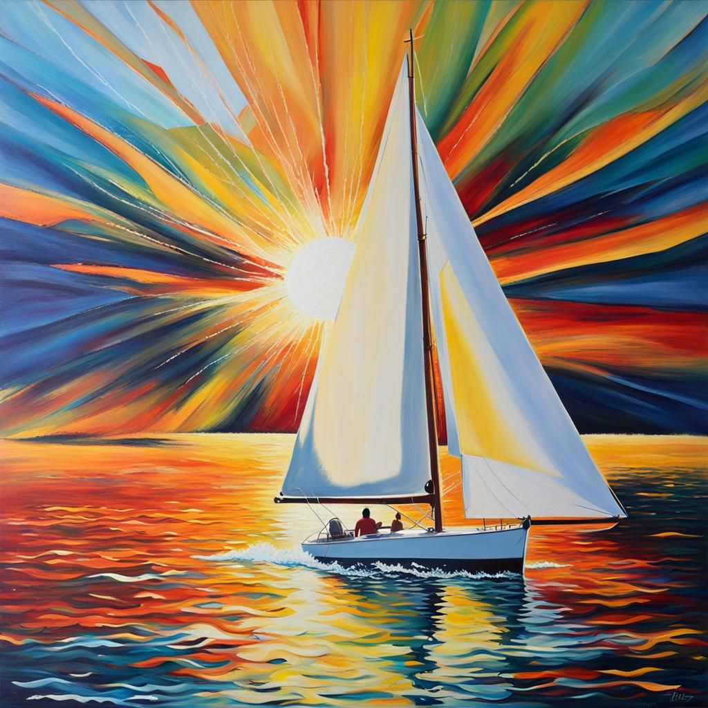 Sailboat Racing: Vibrant Acrylic Painting